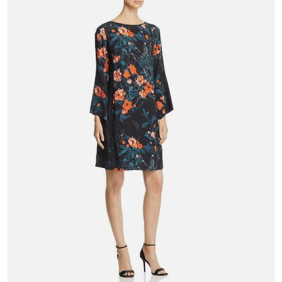 Lafyette 148 Floral Bell Sleeve Shift Dress in Black/Multi Women's Medium NWT - Picture 1 of 9